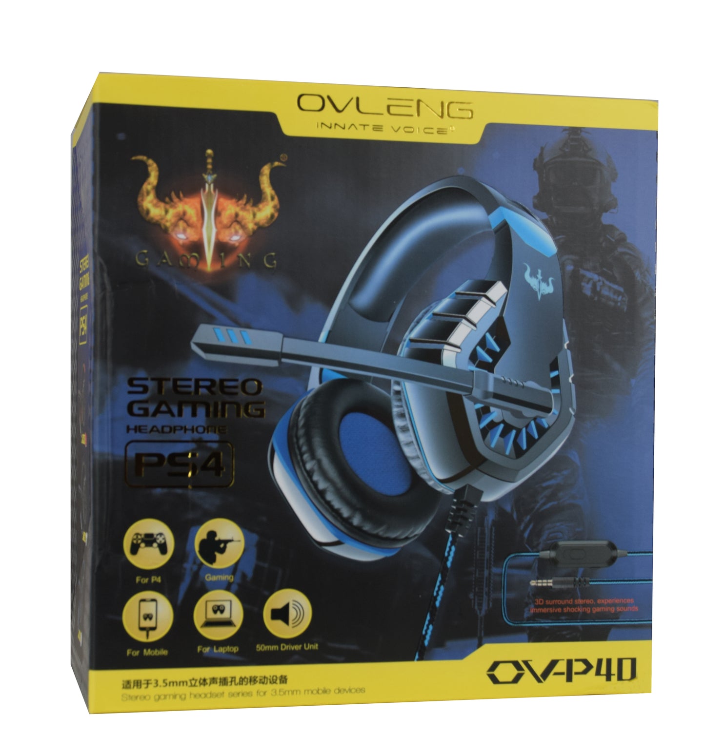 OVLENG Cuffia gaming con microfono nera P40