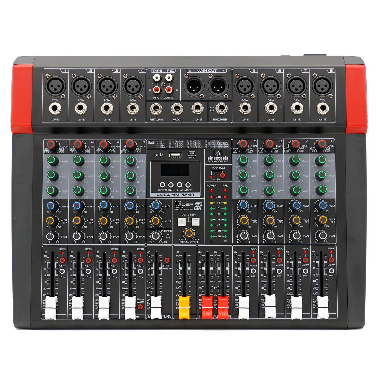 Mixer 8 canali, multieffetto DSP, interfaccia USB, lettore Mp3, Bluetooth SINEXTESIS