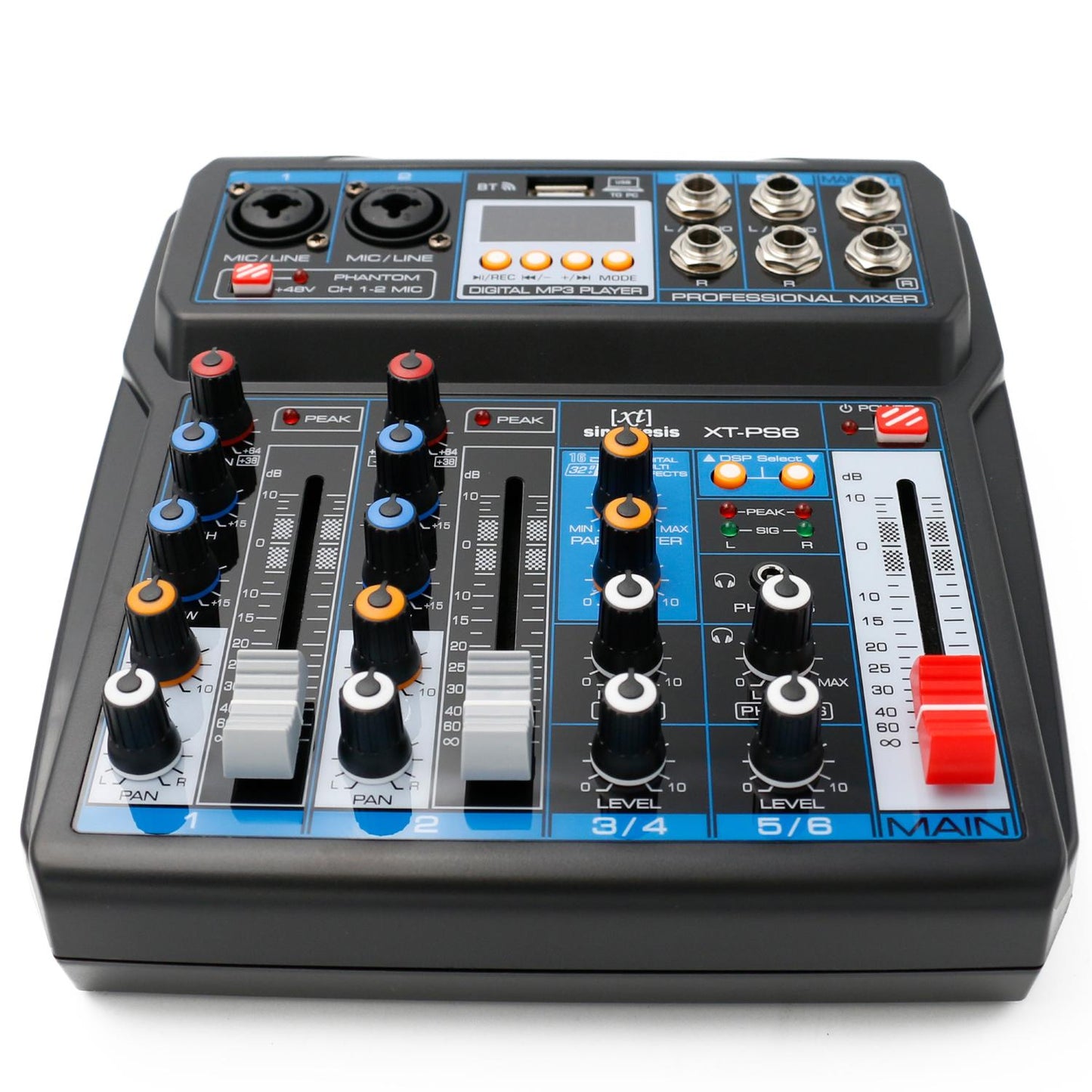 SINEXTESIS Mixer 6 canali, multieffetto DSP, interfaccia USB, lettore Mp3, Bluetooth