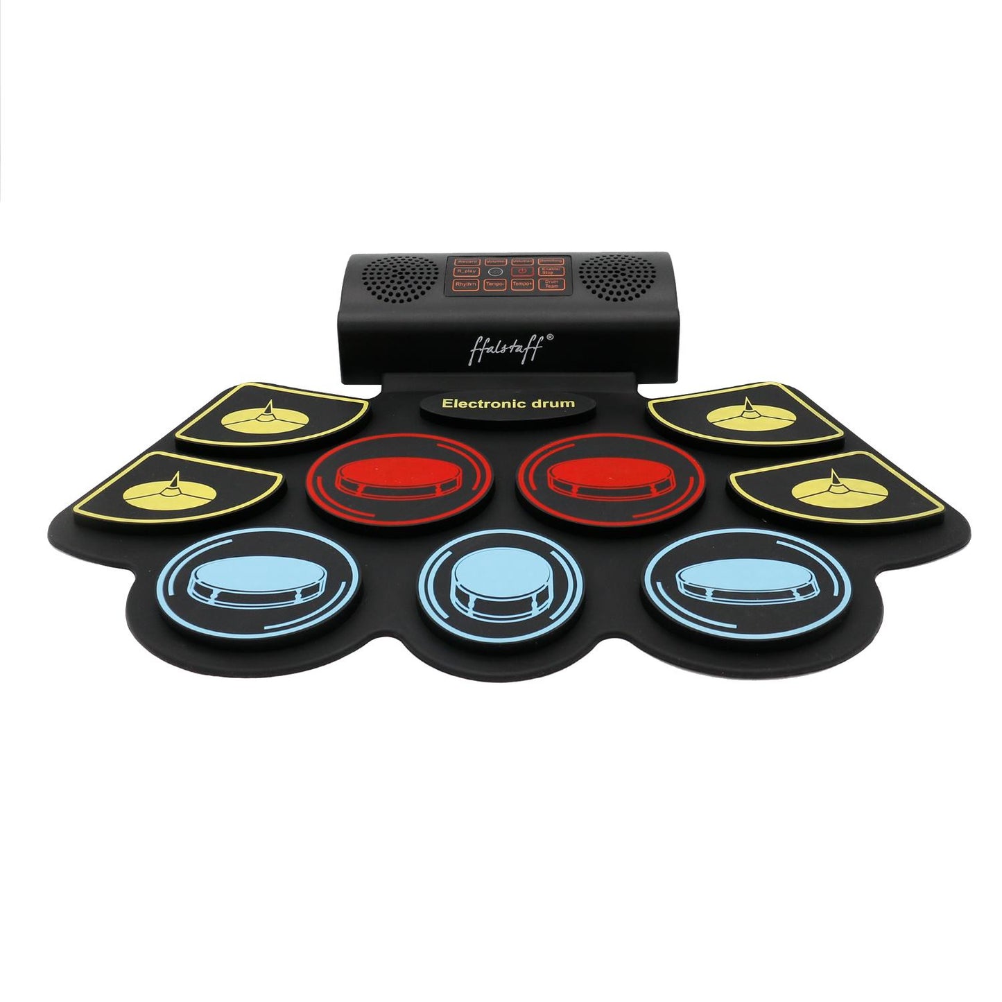 ffalstaff Pad Batteria Elettronica Stereo Portatile con 9 Pad e 2 Pedali (Ricaricabile)