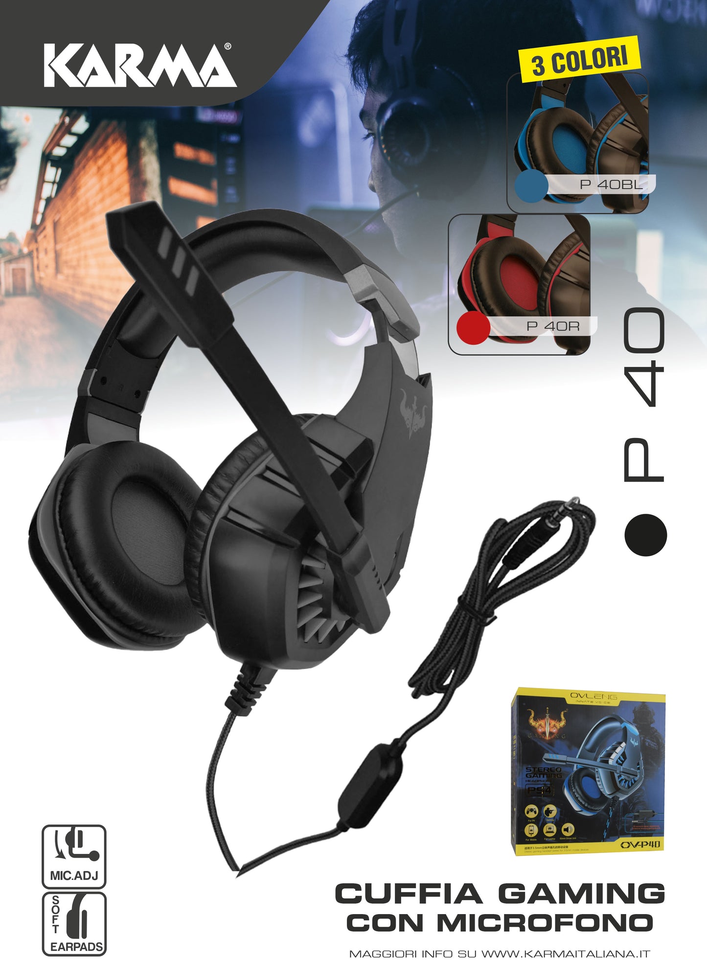 OVLENG Cuffia gaming con microfono nera P40