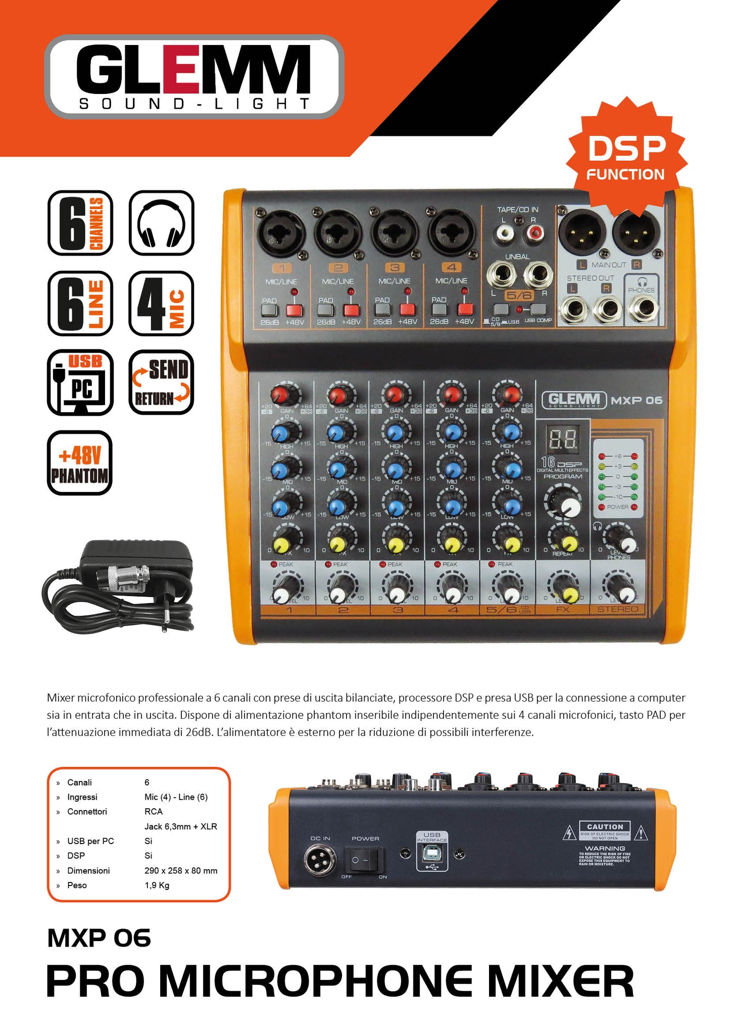 MXP 06 - Mixer 6 canali con effetti