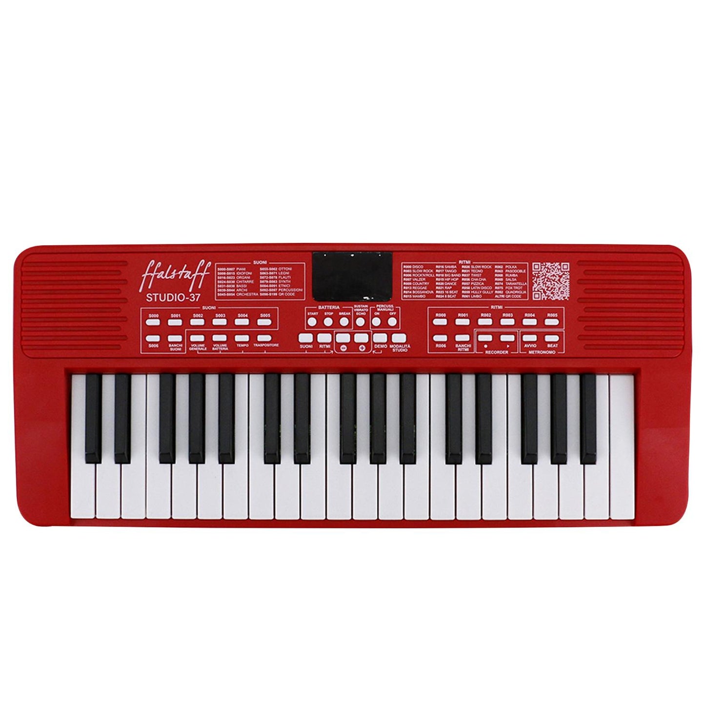 ffalstaff Tastiera elettronica ricaricabile 37 tasti per uso Scolastico "Italian Design" con 200 Suoni, 200 Ritmi, 50 Brani dimostrativi ROSSA