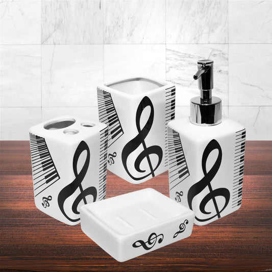4-Piece Musical Theme Ceramic Bathroom Accessory Set