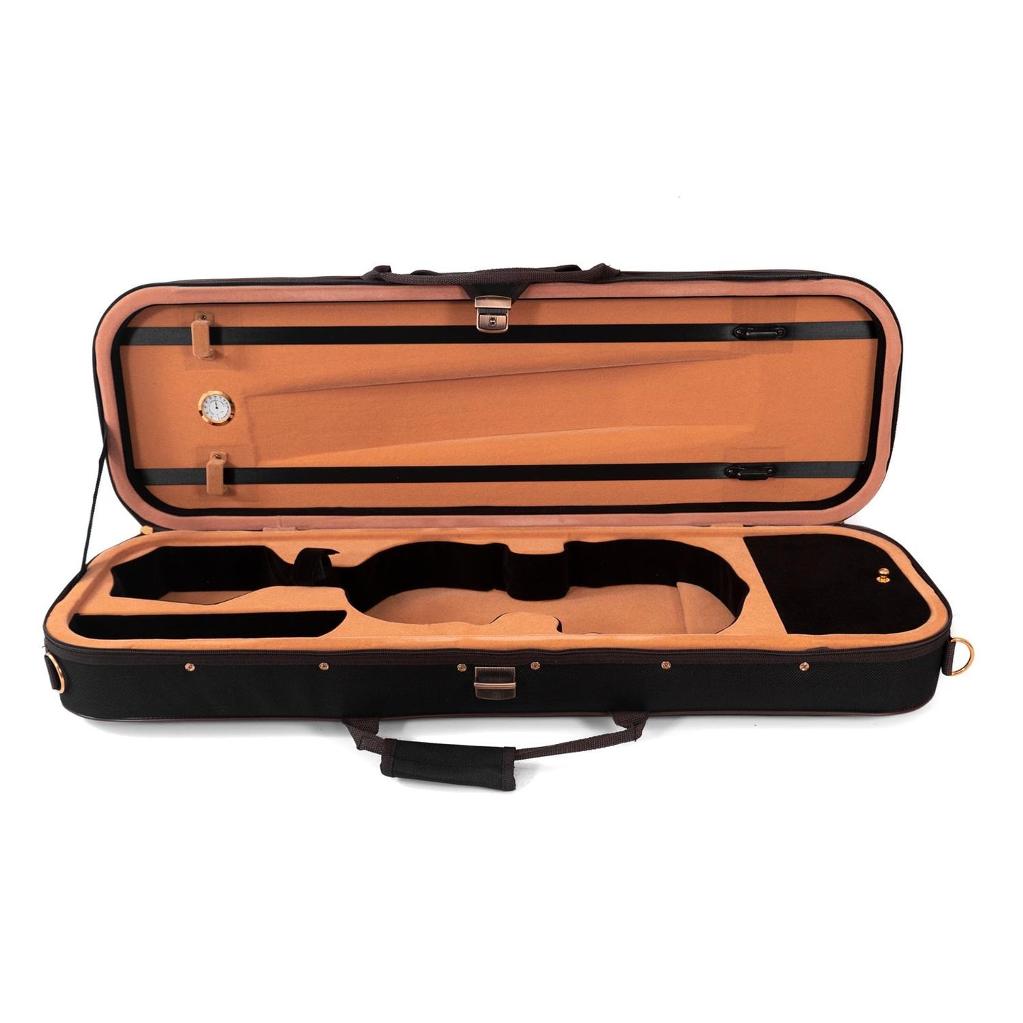 Professional Rectangular Violin Case 4/4 with Hygrometer (Black/Ochre)