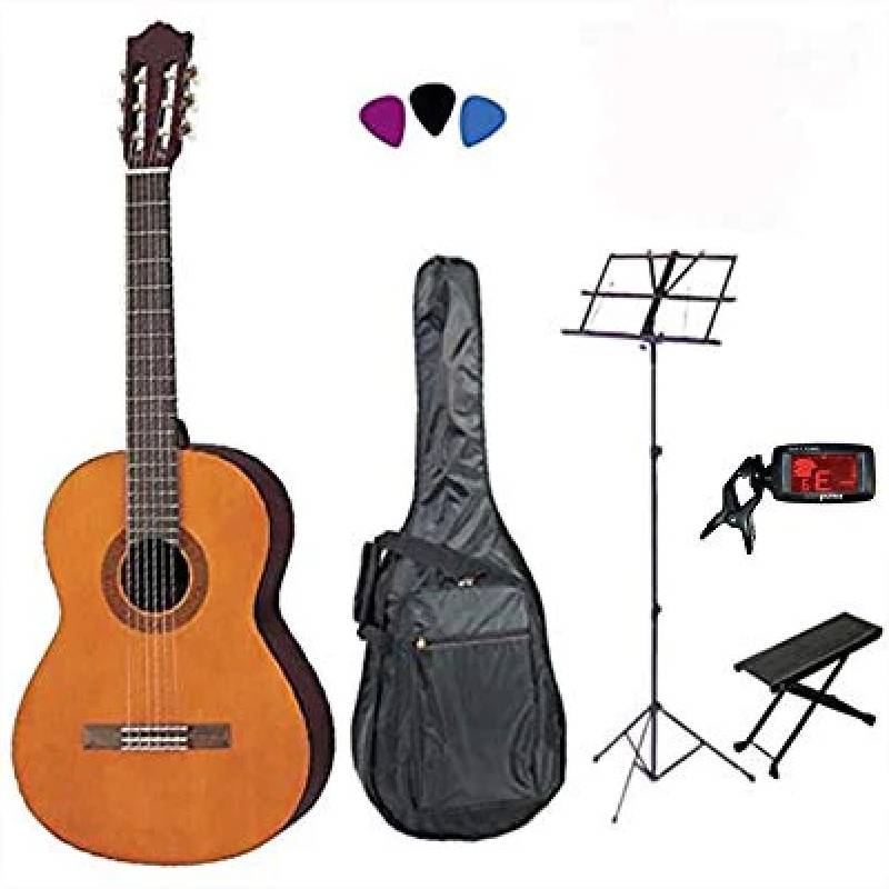 Pacchetto CHITARRA CLASSICA CG450 4/4 Manico Regolabile con Custodia, Plettro, Poggiapiede, Accordatore e Leggio