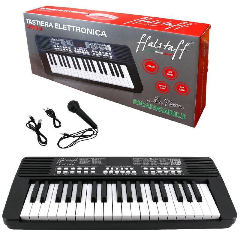 ffalstaff Tastiera elettronica ricaricabile 37 tasti per uso Scolastico "Italian Design" con 200 Suoni, 200 Ritmi, 50 Brani dimostrativi