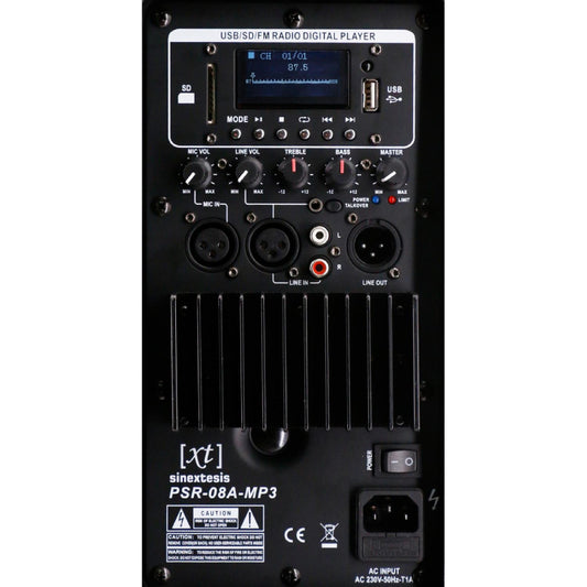 Diffusore Attivo 200W (LF 8" + HF 1") con Display LCD, Player Mp3 (USB/SD), Radio FM e Telecomando SINEXTESIS