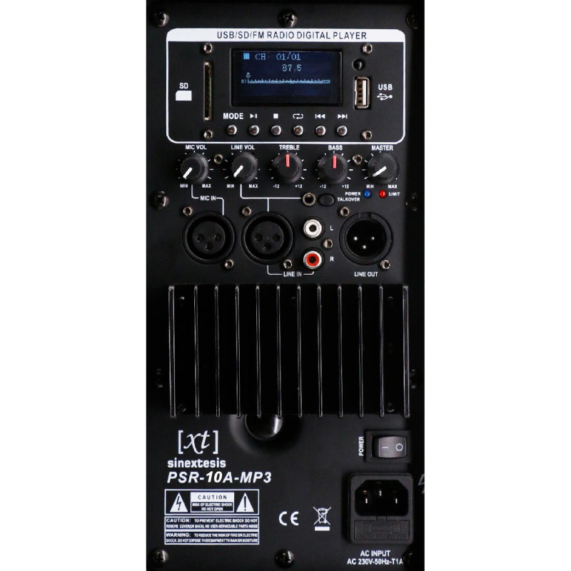 Diffusore Attivo 250W (LF 10" + HF 1") con Display LCD, Player Mp3 (USB/SD), Radio FM e Telecomando SINEXTESIS