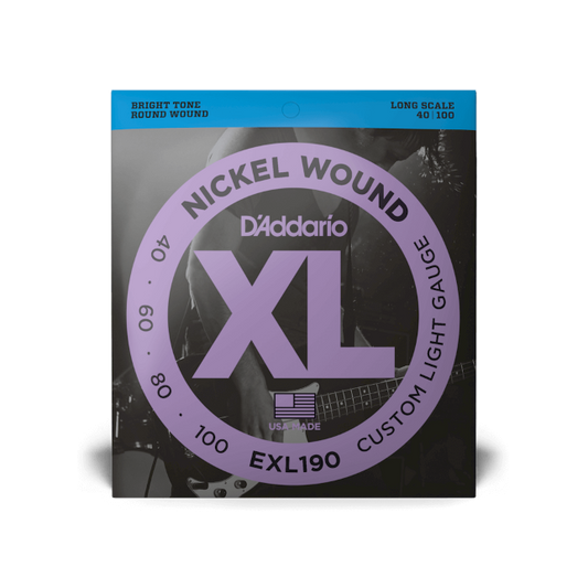 Cordeper basso, Nickel Wound, Custom Light, 40-100, Long Scale D’Addario EXL190