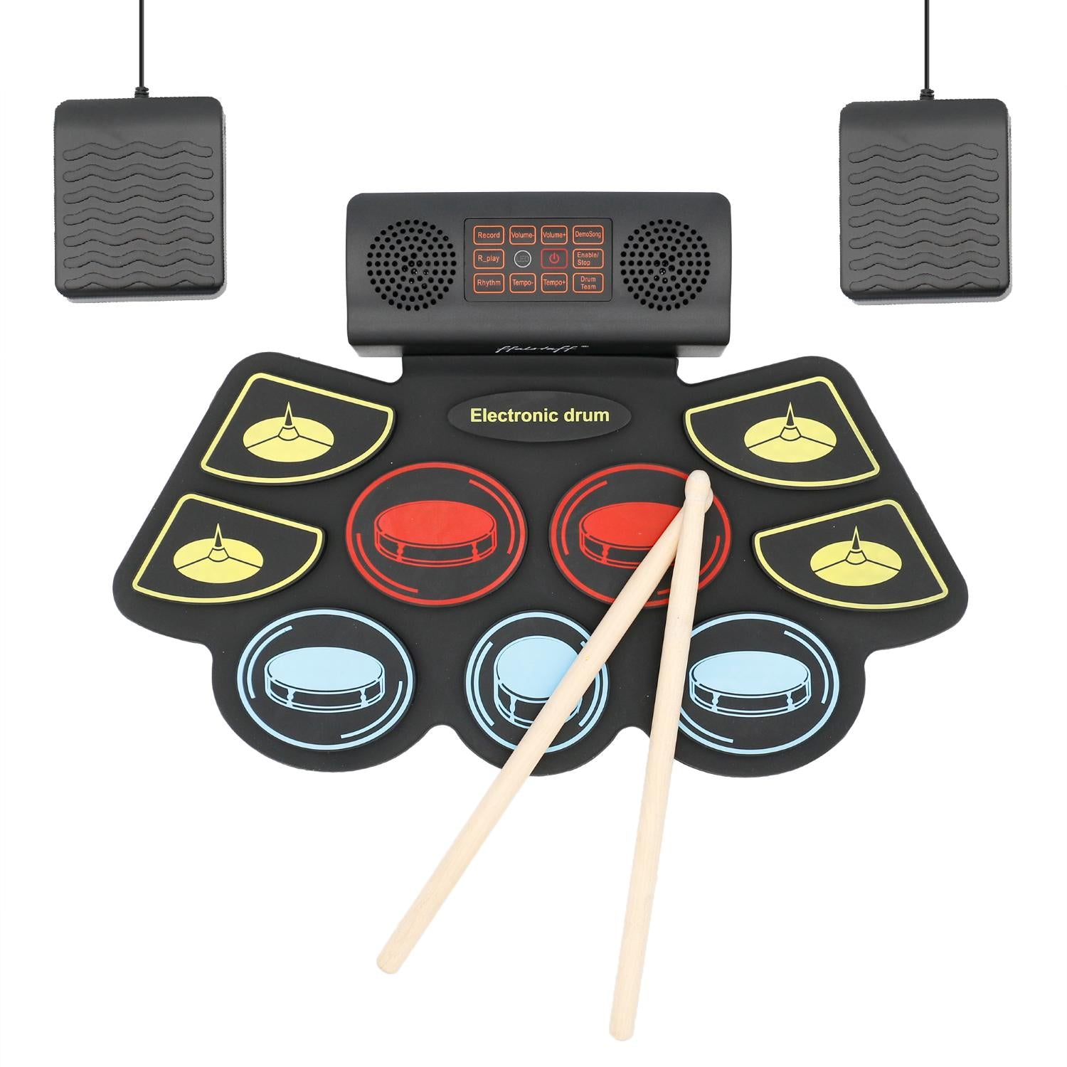 ffalstaff Portable Stereo Electronic Drum Pad with 9 Pads and 2 Pedals (Rechargeable)
