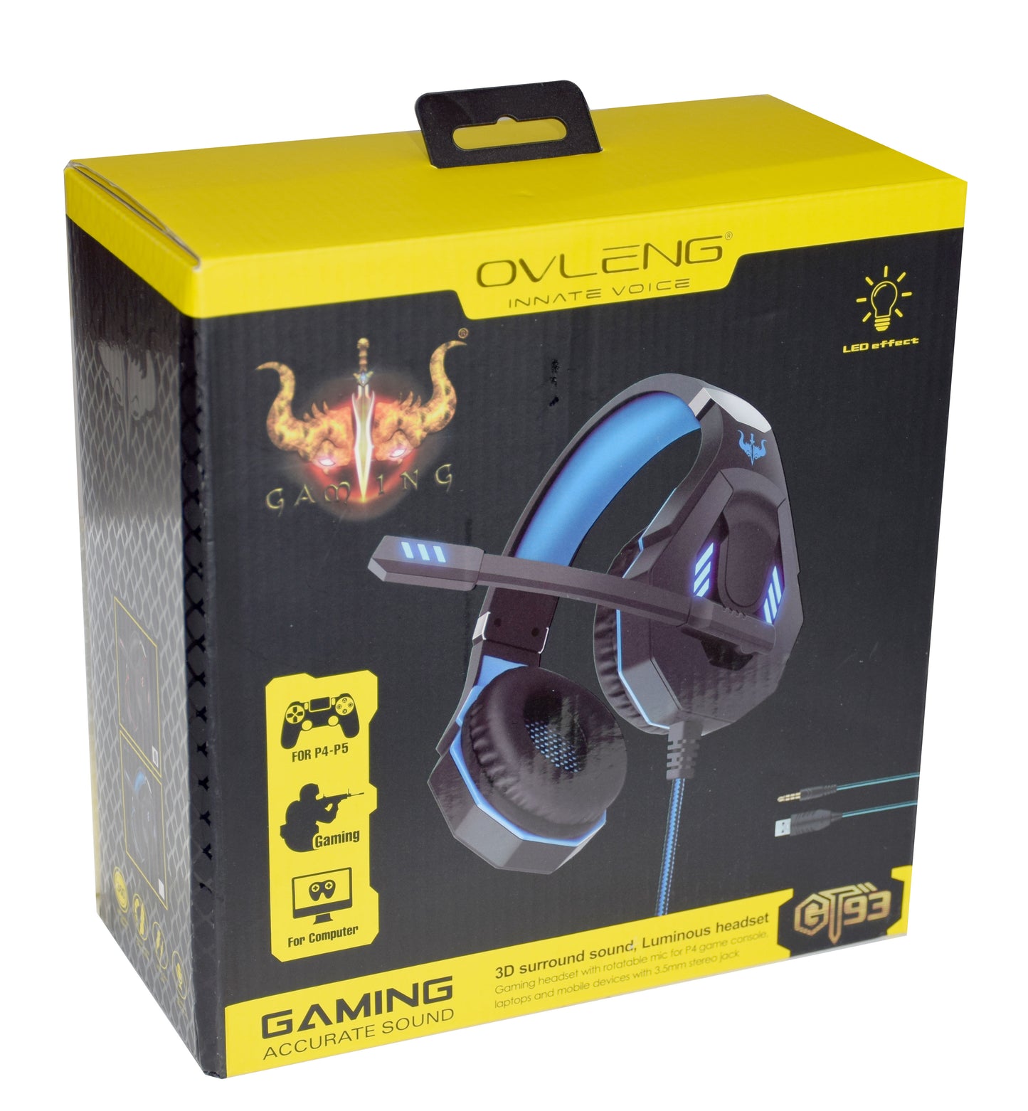 OVLENG Cuffia gaming USB con led blue GT 93BL