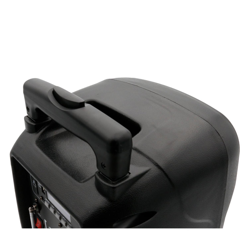200W Rechargeable Trolley Speaker 8'' Woofer with LED System, LCD Display, MP3 Player (USB/SD), FM Radio, USB Charger, Remote Control, 1 Wireless Microphone, Echo SINEXTESIS