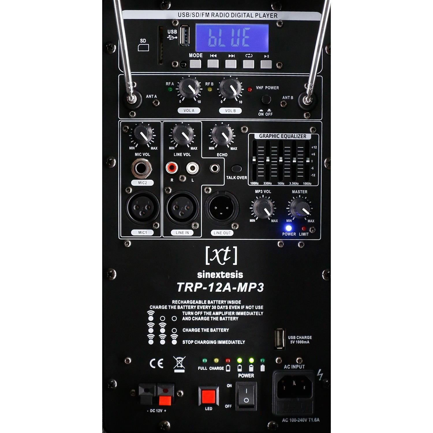 400W Rechargeable Trolley Speaker 12" Woofer with LED system, 2 Wireless Microphones, vocal effects