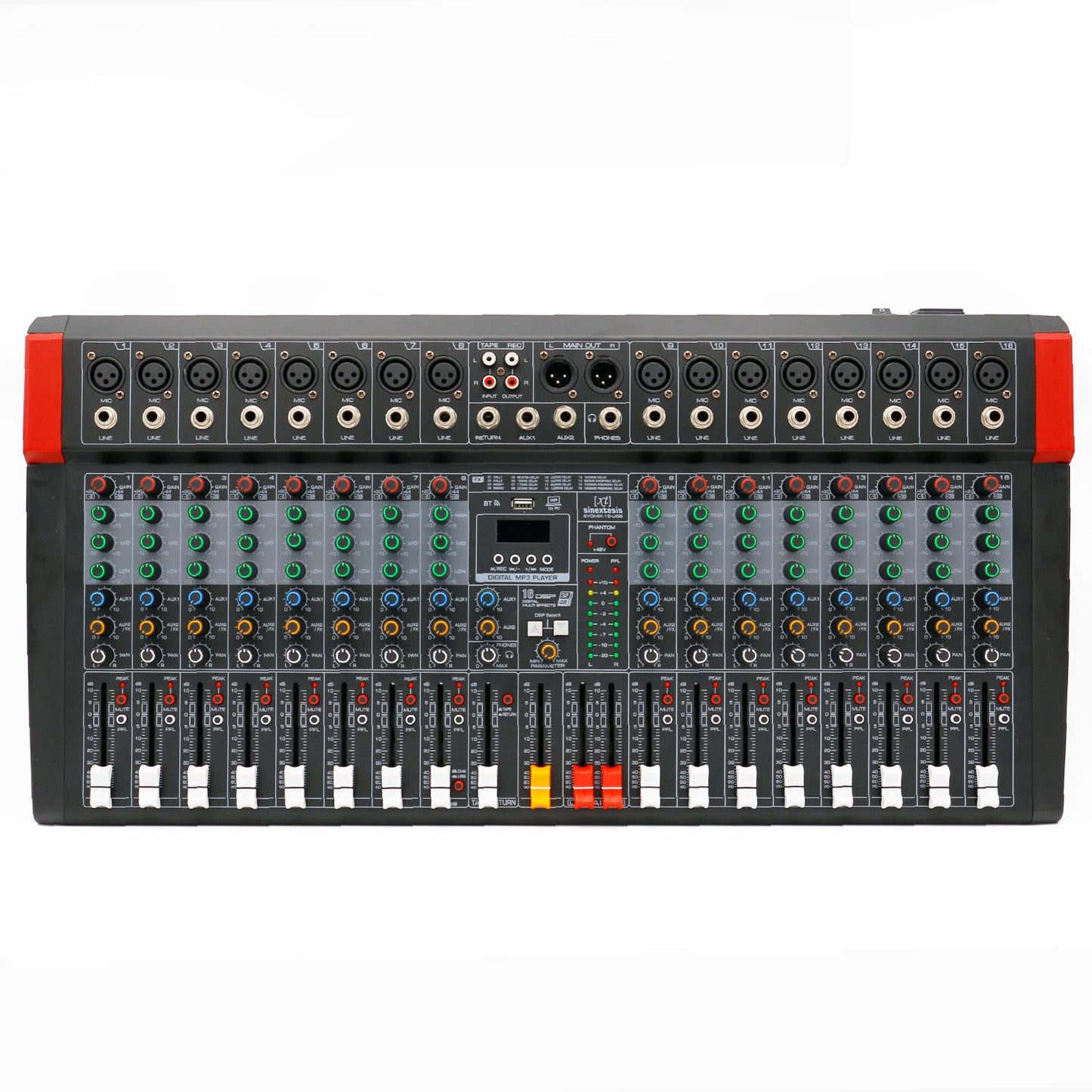 SINEXTESIS Mixer 16 canali, multieffetto DSP, interfaccia USB, lettore Mp3, Bluetooth