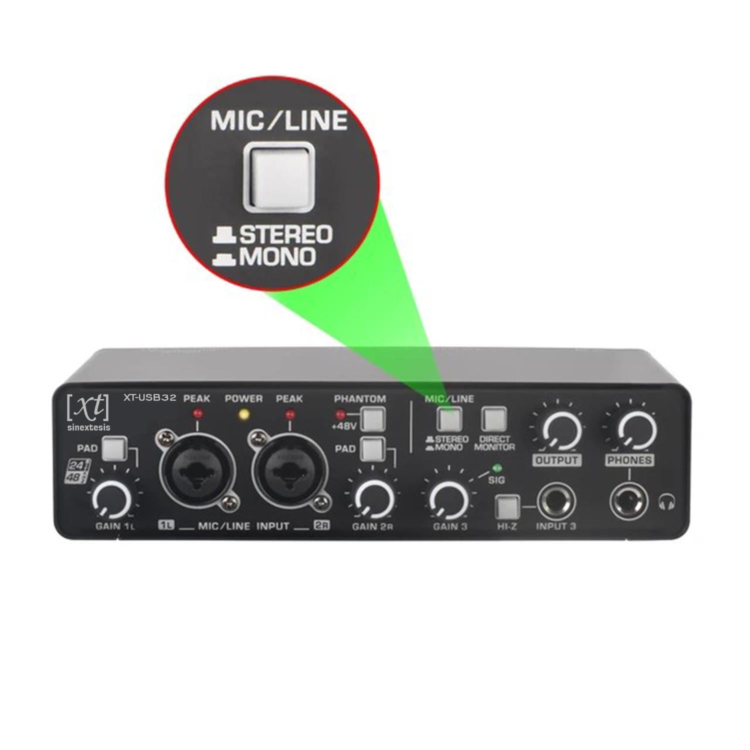 24 bit 48 KHz USB Audio Interface - 3 in / 2 out SINEXTESIS