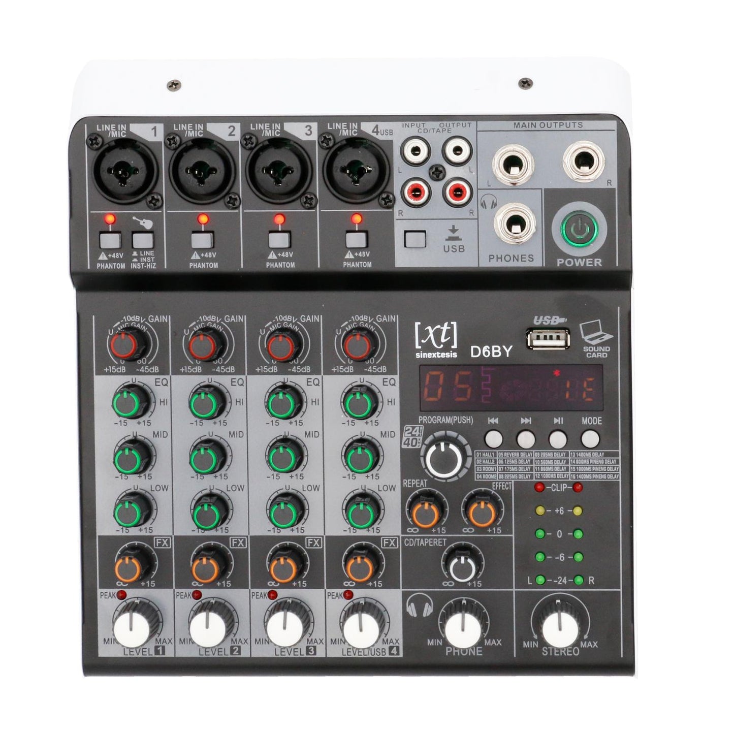 Mixer/Scheda Audio 4 canali MP3 USB Bluetooth con DSP 16 effetti 24 bit SINEXTESIS