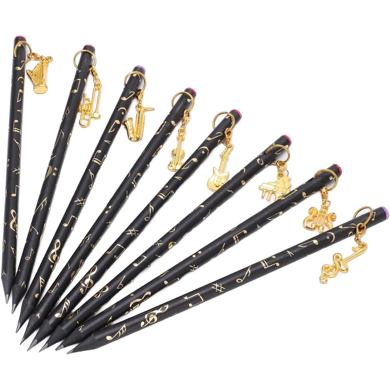 Musical-themed pencils with charm and packaging (8 pieces)