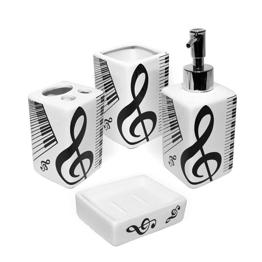 4-Piece Musical Theme Ceramic Bathroom Accessory Set