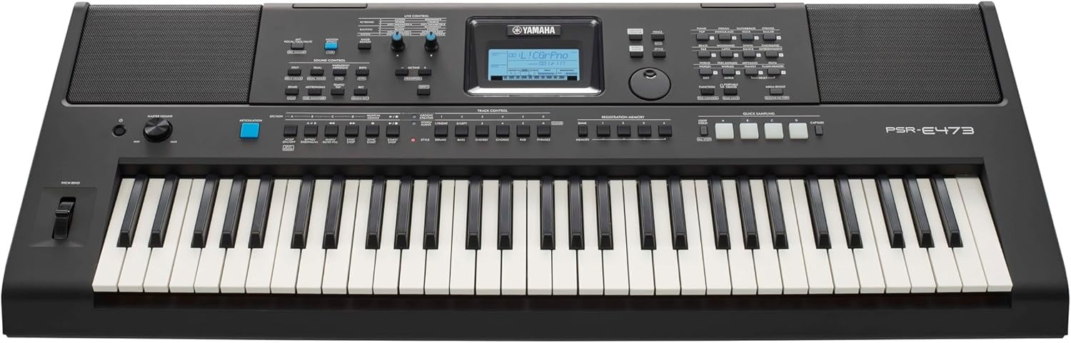 Yamaha PSR-E473 Keyboard - 61 Touch-Sensitive Keys with Stand