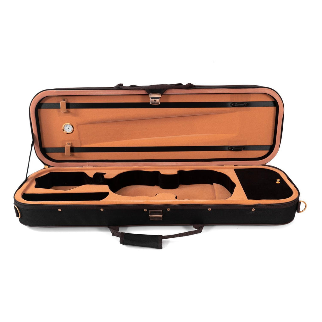 Professional Rectangular Violin Case 4/4 with Hygrometer (Black/Ochre)