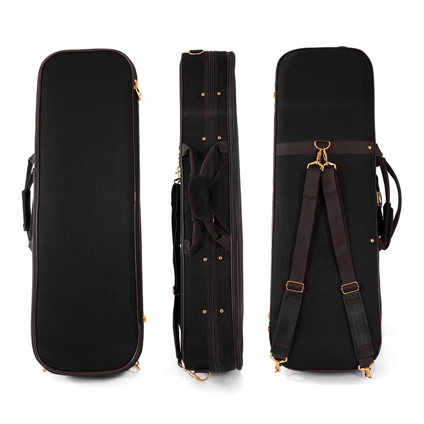 Professional Rectangular Violin Case 4/4 with Hygrometer (Black/Ochre)