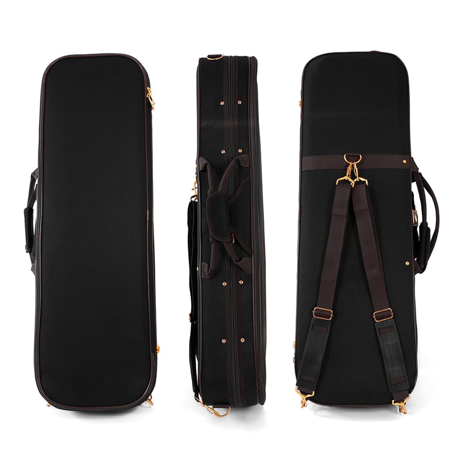 Professional Rectangular Violin Case 4/4 with Hygrometer (Black/Ochre)
