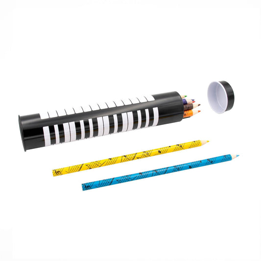 Matite colorate in astuccio di latta con disegno Pianoforte Set da 12