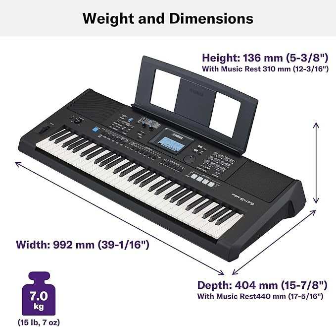 Yamaha PSR-E473 Keyboard - 61 Touch-Sensitive Keys with Stand