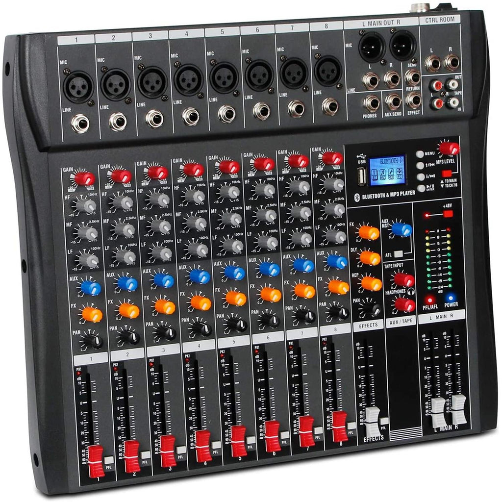 8-channel Mixer/Audio Interface with MP3, USB, Bluetooth, and Echo Effect