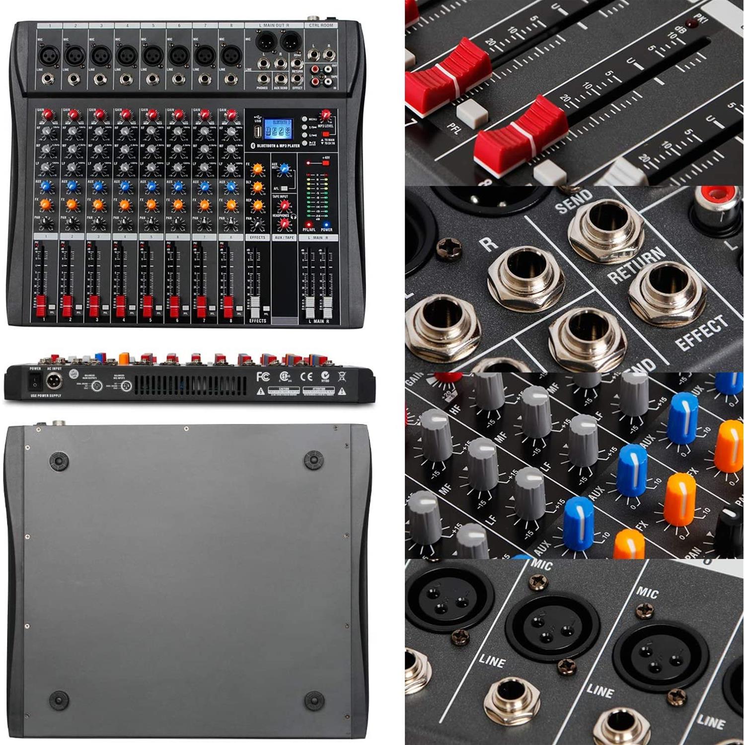 8-channel Mixer/Audio Interface with MP3, USB, Bluetooth, and Echo Effect
