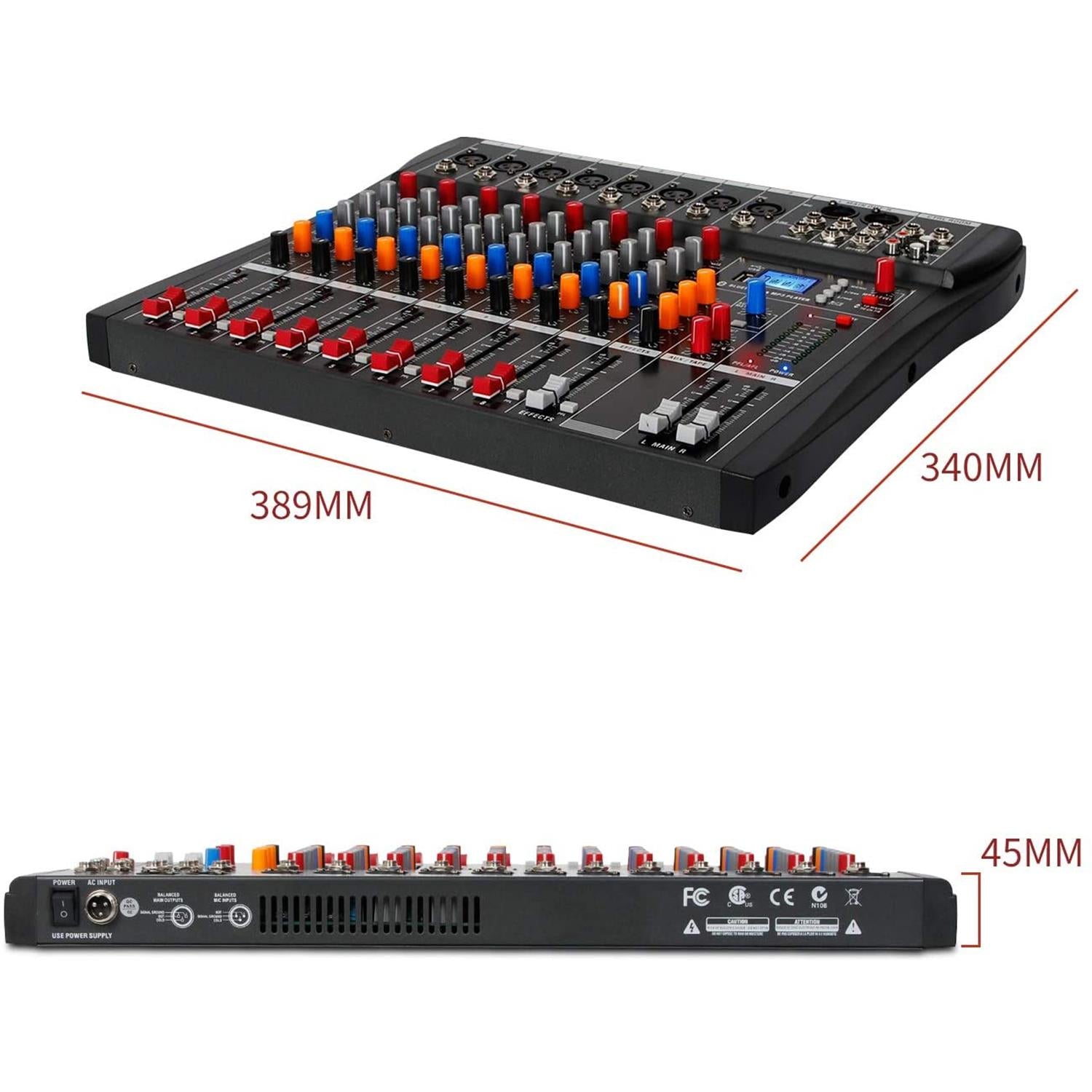 8-channel Mixer/Audio Interface with MP3, USB, Bluetooth, and Echo Effect