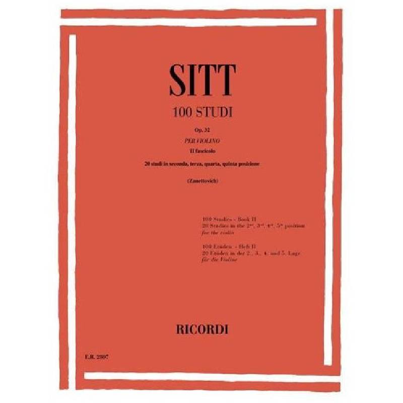 H. SITT - 100 STUDIES OP. 32 FOR VIOLIN - BOOK 2 - RICORDI ED.