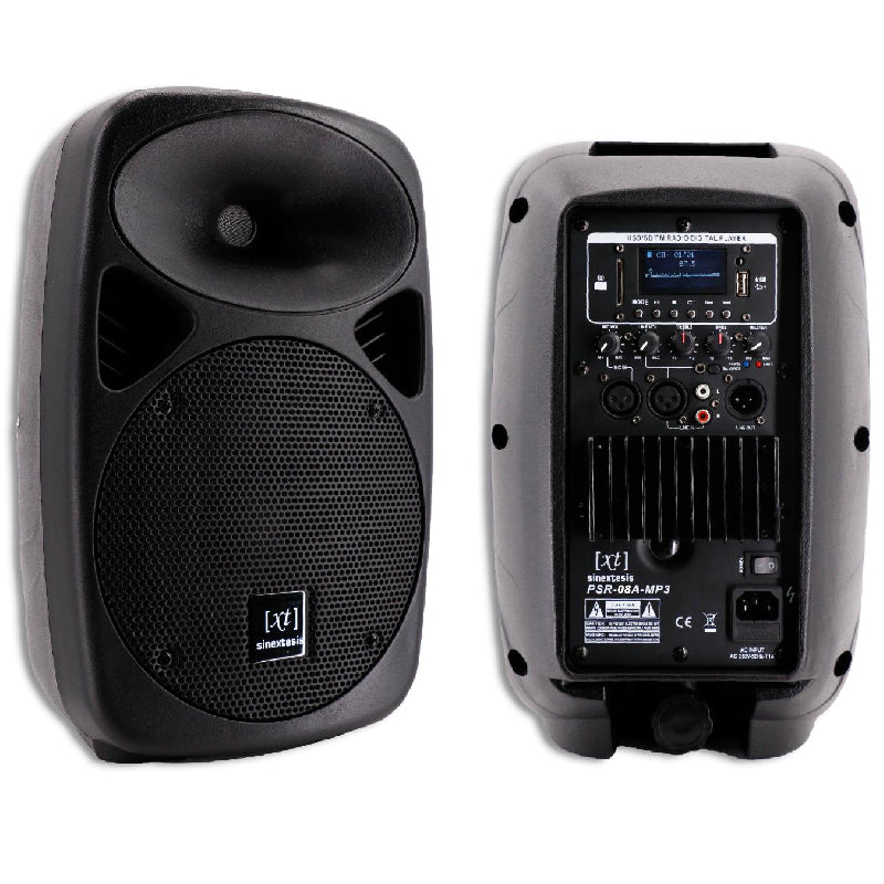 200W Active Loudspeaker (8" LF + 1" HF) with LCD Display, MP3 Player (USB/SD), FM Radio and SINEXTESIS Remote Control