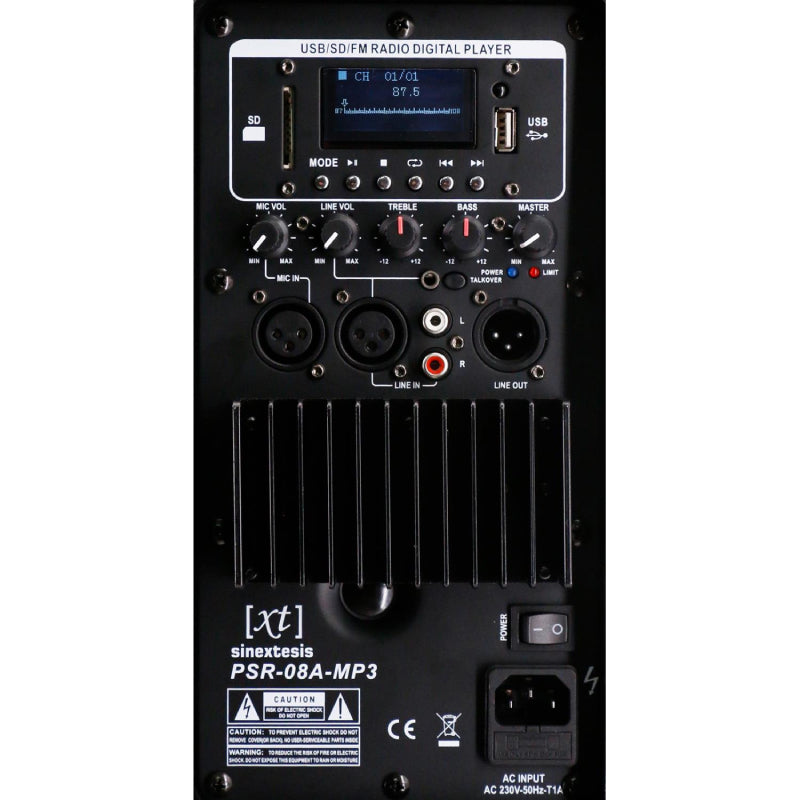 200W Active Loudspeaker (8" LF + 1" HF) with LCD Display, MP3 Player (USB/SD), FM Radio and SINEXTESIS Remote Control