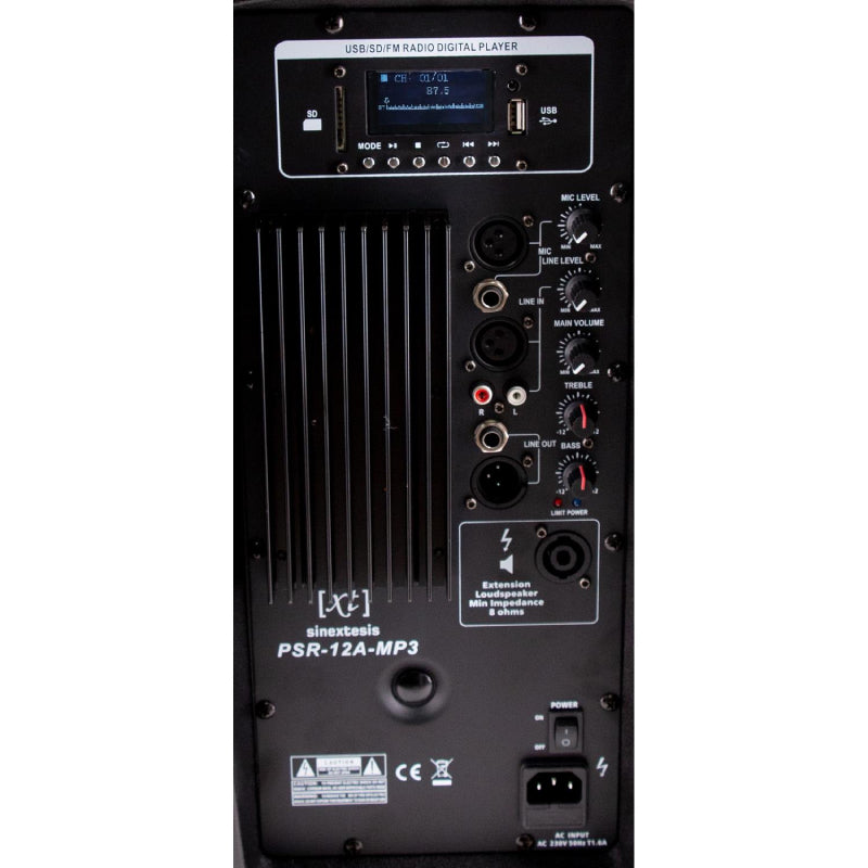 SINEXTESIS Diffusore Attivo 400W (LF 12" + HF 1") con Display LCD, Player Mp3 (USB/SD), Radio FM e Telecomando