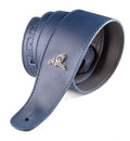 Blue leather-covered guitar strap