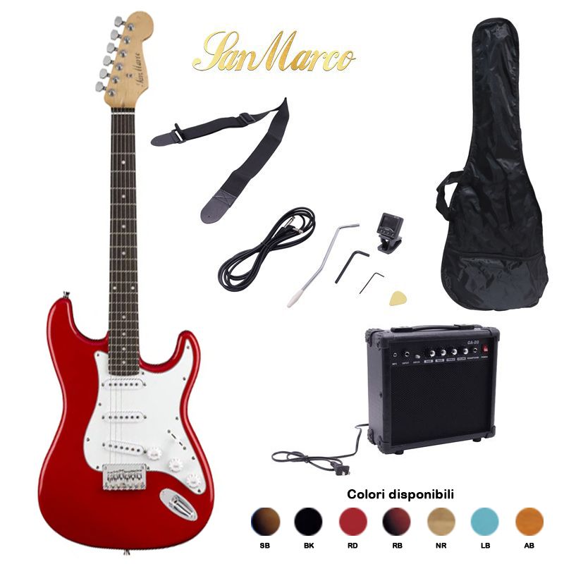 San Marco Stratocaster Electric Guitar - Starter Pack (Guitar + Amp + Accessories)