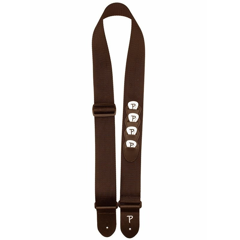 Brown TECHNICAL FABRIC guitar strap + 4 PICK POCKETS