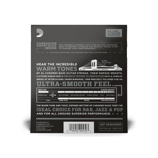 Bass Strings, Light, 45-100, Long Scale D’Addario ECB81 Chromes