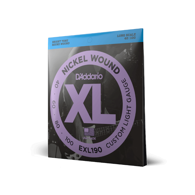 Bass Strings, Nickel Wound, Custom Light, 40-100, Long Scale D'Addario EXL190