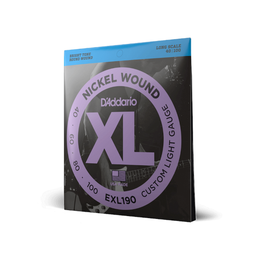Cordeper basso, Nickel Wound, Custom Light, 40-100, Long Scale  D’Addario EXL190