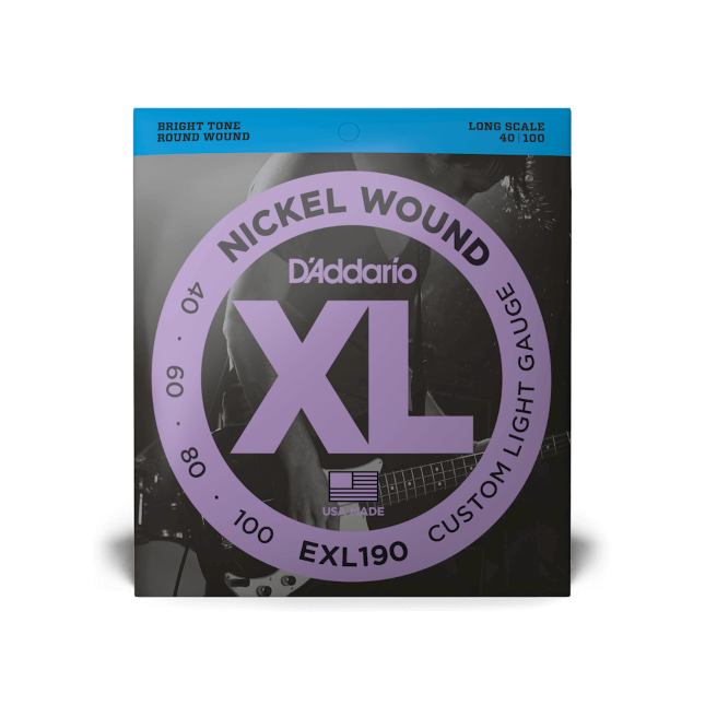 Bass Strings, Nickel Wound, Custom Light, 40-100, Long Scale D'Addario EXL190